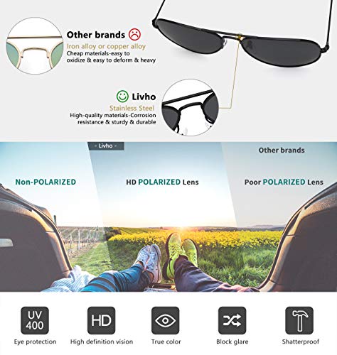 livho Sunglasses for Men Women Aviator Polarized Metal Mirror UV 400 Lens Protection