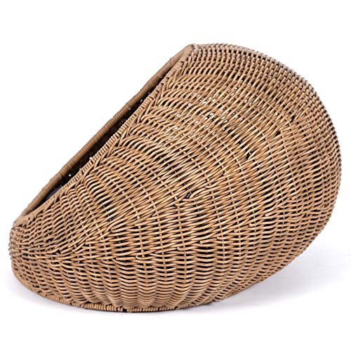 D+GARDEN Wicker Cat Bed Dome for Medium Indoor Cats - a Covered Cat Hideaway Hut of Faux Rattan Houses Pets in Dome Basket, Washable