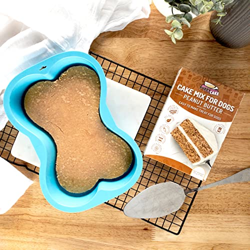 Puppy Cake Mix Dog Birthday Cake Kit, with Bone Silicone Pan and Candles (Peanut Butter, Blue) Made in USA