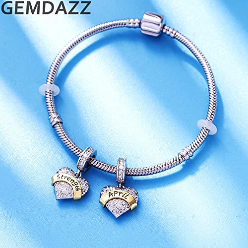 April Birthstone is Strength Heart Charms, fits Pandora First Mothers Day Necklace Bracelet, 925 Sterling Silver Clear CZ Pendant Beads, Gift for Easter/Friend/Mom/Birthday