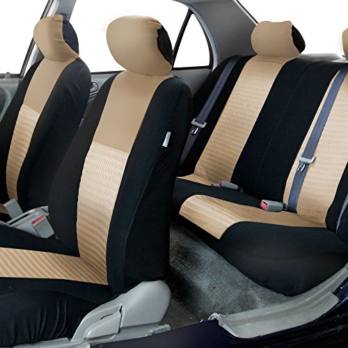 FH Group Trendy Elegance Front Set Seat Covers, Airbag Compatible (Beige/Black)- Universal Fit for Cars, Trucks & SUVs