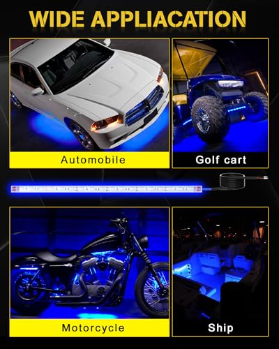 YONGMING 12 Volt Led Strip Lights Waterproof Blue,12.6inch Car Led Lights Exterior & Interior For Golf Cart Light,Boat Car Motorcycle Underglow Kit,18smd 5050 Leds 32cm,4 Packs