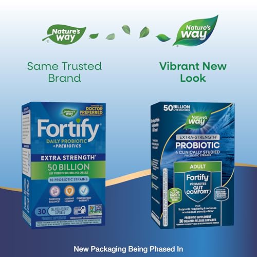 Nature's Way Extra Strength(1) Fortify Probiotic, Probiotics for Digestive Health, Prebiotics, 50 Billion Live Cultures, Digestive & Immune Health Support*, 30 Capsules
