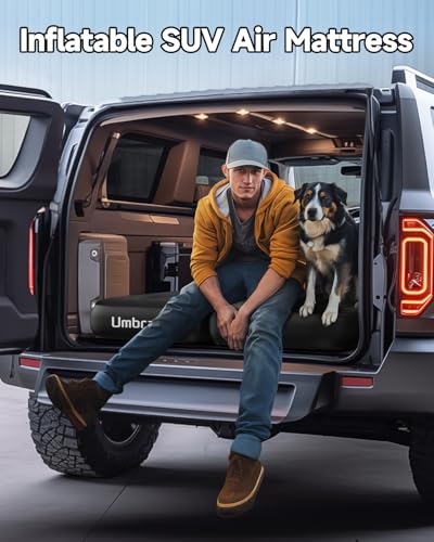 Umbrauto SUV Air Mattress Bed: Upgraded Thickened Inflatable Car Sleeping Airbed for SUV Back Trunk Camping, Car Travel Pad with Electric Pump, Pillows, Repair Patch Kit