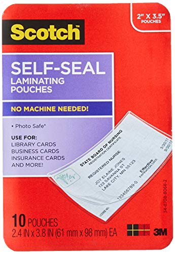 Scotch Self-Sealing Laminating Pouches, Business Card Size (LS851-10G)