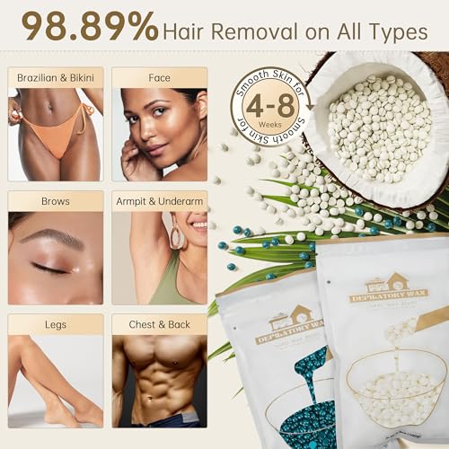 Lifestance Waxing Kit- L3 Digital Wax Warmer Hair Removal kit- 4 Packs of Wax Beads(14.1 oz total) Silicone Liner- 45 Items- Fast Heating Wax Pot for All Hair Types- Brazilian Bikini Facial Body