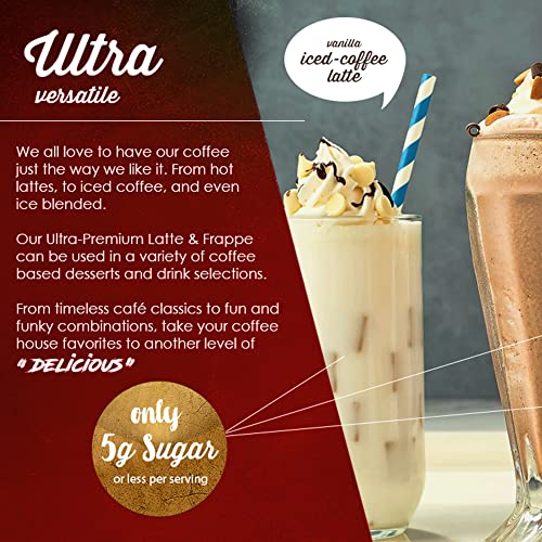 The Frozen Bean - Caramel Macchiato Frappe & Latte Instant Mix with Arabica Beans, 2x Caffienne, Low Sugar - for Hot, Iced, or Frappuccino-Style Blended Drinks - (20) 0.53oz Single Serve Sticks