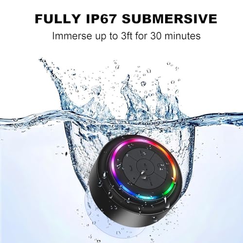 HAISSKY Bluetooth Shower Speakers, Portable Wireless Speaker with Suction Cup, IP67 Waterproof Speaker with LED Light, Pairs Easily to Phones, Tablets, Computer, Gift for Men & Women