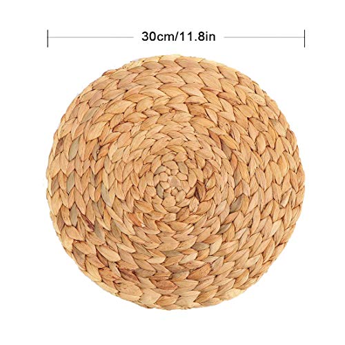 HomeDo Large Round Woven Placemats Set of 4 for Dining Table, Water Hyacinth Straw Braided Placemat, Heat Resistant Non-Slip Weave Placemats Handmade (Water Hyacinth-4pack, Round 11.8")