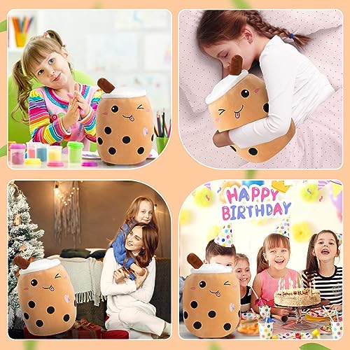 Athoinsu Light Up Boba Milk Tea Plush Pillow,10''Kawaii Chocolate Bubble Stuffed Animal Toy with LED Lights,Birthday Christmas Holiday Valentines Gifts for Kids,Girls,Boys
