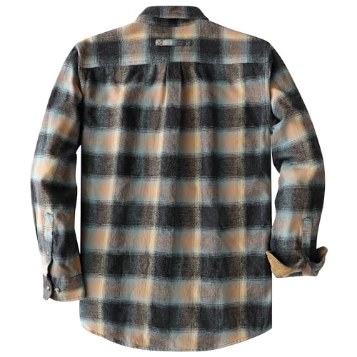 Dubinik® Mens Flannel Shirt Long Sleeve Button Down Plaid All Cotton Soft Brushed Flannel Shirt for Men Utility Casual Shirt Navy Blue White