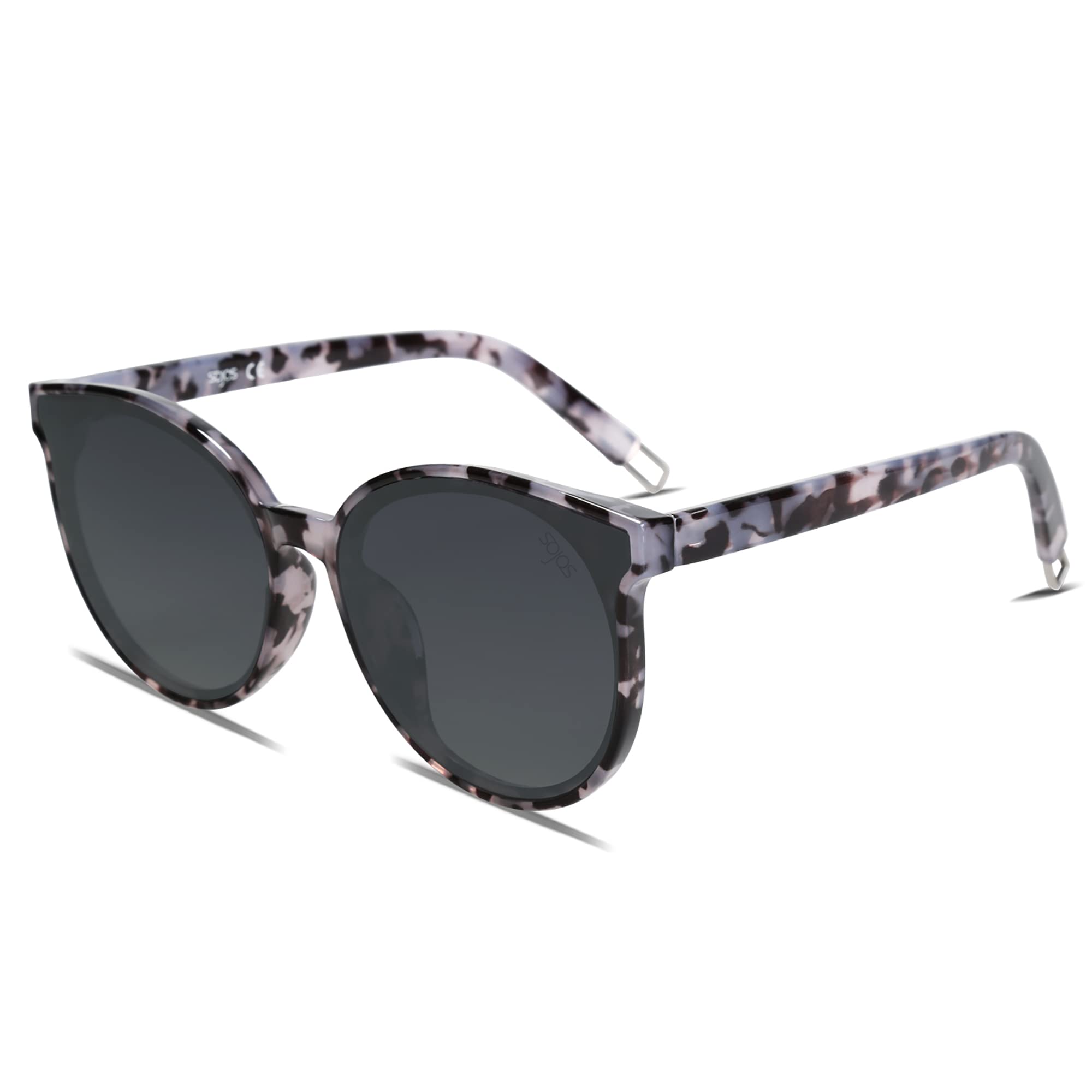 SOJOS Fashion Round Sunglasses for Women Men Oversized Vintage Shades SJ2057, Black Marble/Grey
