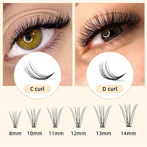 QUEWEL Cluster Lashes 72 Pcs Wide Stem Individual Lashes C/D Curl 8-16mm Length DIY Eyelash Extension False Eyelashes Natural&Mega Styles Soft for Personal Makeup Use at Home (Natural-D-18)