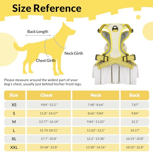 ASENKU Plaid Dog Dress Harness Leash Set, Bow Tie Dress Harness Leash Set for Small Medium Dog Cats Girl Chihuahua Yorkies Pet Outfits