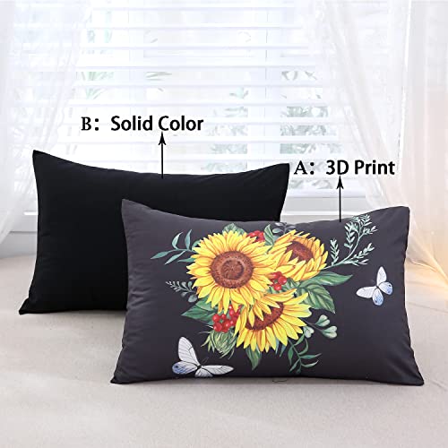 ZRNBAST Aqua Blue Sunflower Comforter Set Twin-3 Piece Butterfly Yellow Floral Bedding Sets-All Season Warmth Ultra Soft Farmhouse Bedding Comforter Sets Twin Size (Twin, Aqua Blue)