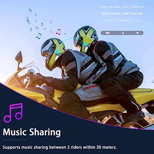 TNICER Motorcycle Bluetooth Headset, T2 1000m 6 Riders Helmet Bluetooth Headset with Noise Cancellation, Universal Motorcycle Bluetooth Communication System, Music Sharing & HD Speakers(1 Pack)