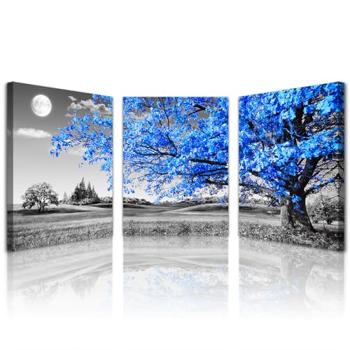 Lapremoly Canvas Wall Art For Salon Living Room Farmhouse Wall Decor For Bedroom Office Decor Black And White Landscape Wall Paintings Blue Trees Wall Pictures Modern Home Walls Artwork 3 Piece