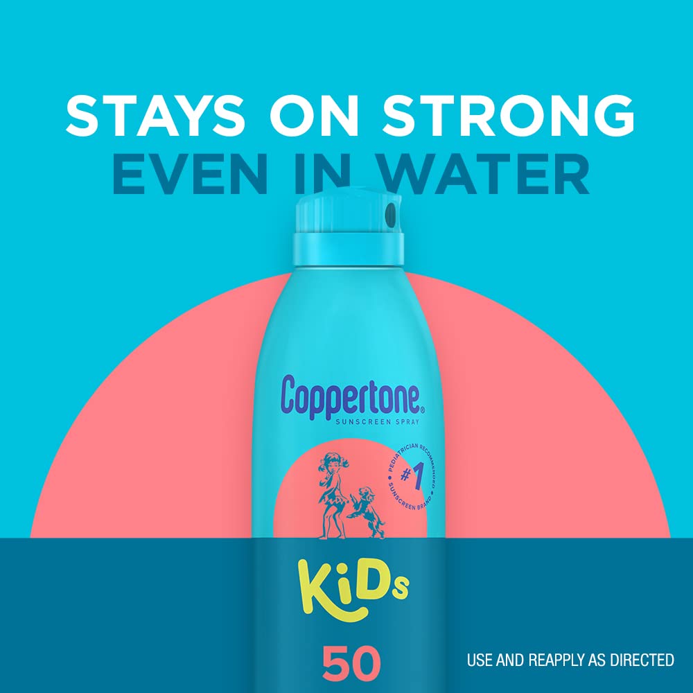 Coppertone Sunscreen Spray SPF 50, Broad Spectrum, Water Resistant for Kids, #1 Pediatrician Recommended Brand, 5.5 Ounce (Pack of 2)