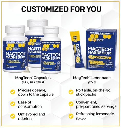 MagTech Magnesium Supplement - Chelated Magnesium Complex - 3 Forms of Magnesium: Magtein Magnesium L-Threonate, Glycinate & Taurate - Supports Relaxation & Brain Health*, 90 Magnesium Capsules