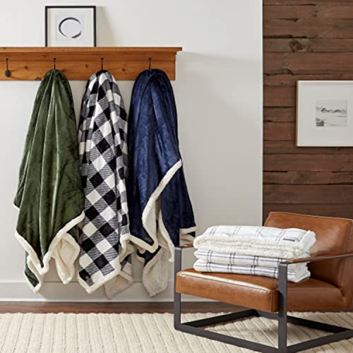 Eddie Bauer - Queen Blanket, Reversible Fleece & Faux Shearling Bedding, Perfect for Layering, Dorm Essentials (Solid Navy)