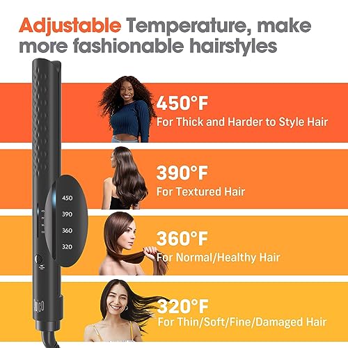 Quico Hair Straightener, Professional Negative Ion Flat Iron Hair Straightener, 15s Fast Heating, Temp Memory, 320ā-450ā, 110-240V, Auto-Off, with Glove and Clips, Gift, Black
