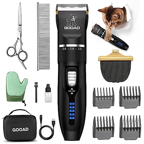 Gooad Cat Clippers for Matted Hair, Cat Grooming Kit, Cordless Cat Shaver for Long Hair, Low Noise Paw Trimmer, Cat Hair Trimmer for Grooming,Quiet Pet Hair Clippers Tools for Cats Dogs (Black)