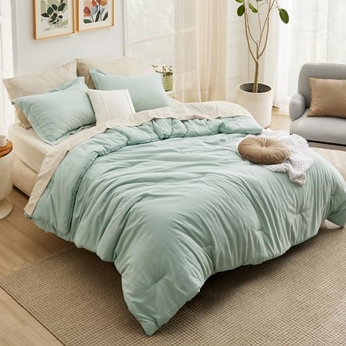 Bedsure White Comforter Set California King Size, 7 Pieces Soft Comforter for Cal King Size Bed with Sheets, Pillowcases & Shams, All Season Boho California King Size Bed in a Bag