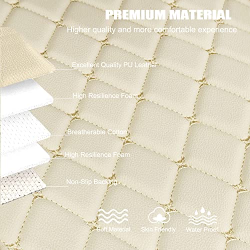 SanQing Car Seat Covers Bottom PU Leather Bottom Seat Cover for Car Front Seat Cushion Automotive Protectors Universal Fit 95% Vehicles (Beige)