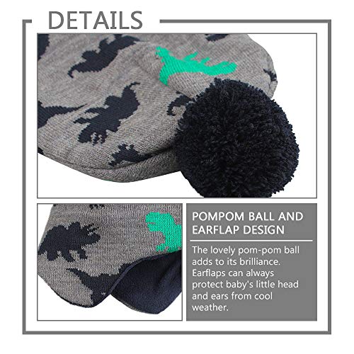 Knitted Pink Baby Hat Scarf Set Winter Warm Girls Beanie Fleece Lining Toddler Kids Hat with Pompom (Gray Heart Hat,M)