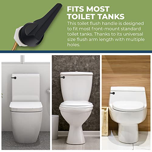 RAVINE Universal Toilet Handle Lever Replacement - Zinc Modern Black Toilet Handle with Brass Arm - Front Mount Toilet Flush Lever Compatible w/Most Toilet Tanks - Rubber Gasket Included