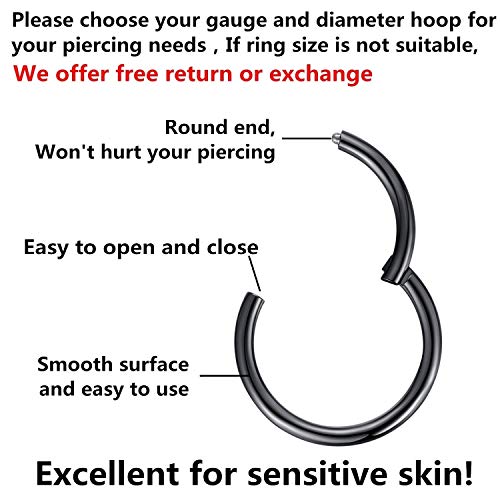 2pcs Pair 12mm Septum Ring Silver Nose Rings Hoop 16 Gauge Nose Hoop Helix Daith Tragus Hinged Segment Septum Clicker Lip Rings 316L Surgical Steel 16g Cartilage Earring Nose Piercing Jewelry