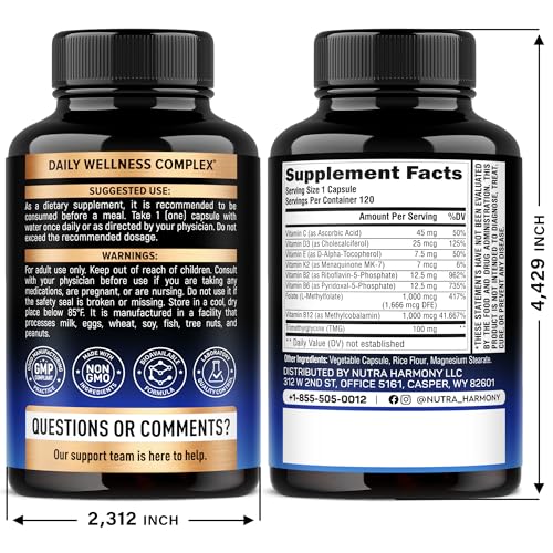 Vitamin B Complex Methylated - B-Complex with Methylfolate & B12 - Bioavailable for Men & Women - 9-in-1 Methylated Multivitamin - Energy, Brain & Mood - Vegan - Made in USA - 120 Capsules, One/Day