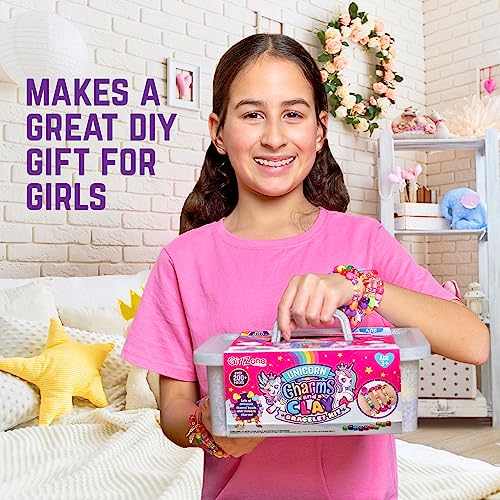 GirlZone Unicorn Charms and Clay Bracelet Kit, Bracelet Making Kit for Girls with Unicorn Charms, Air Dry Clay, Gift Idea & Charm Bracelet Making Kit