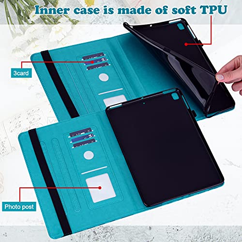 VODEFOX Case for Samsung Galaxy Tab S9 FE 5G 10.9 Inch/Tab S9 11 Inch 2023, PU Leather Tree Deer Protective Cover with Card Slots Hand Strap for Samsung Galaxy Tab S9 FE Case - Blue