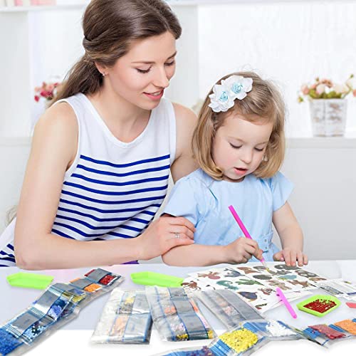 SHOWERRING 5D DIY Diamond Art Stickers Kits for Kids,Cartoon Gem Digital Art Painting Stickers Mosaic Craft Kit (Cute Girl)