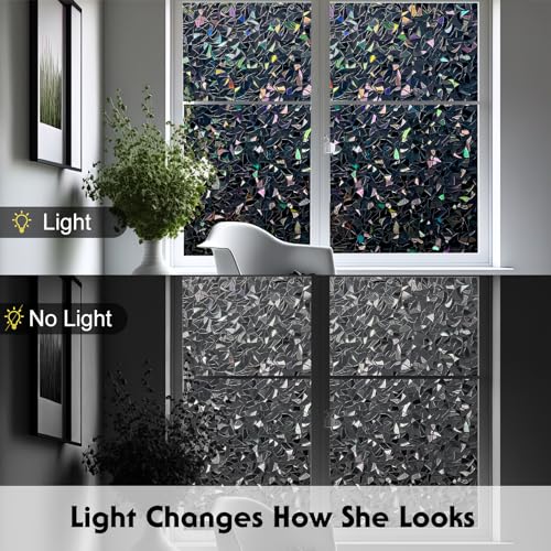 Volcanics Static Window Clings Vinyl 3D Decals Stickers Rainbow Window Privacy Film for Glass Door Home Heat Control Anti UV 17.5 x 78.3 Inches
