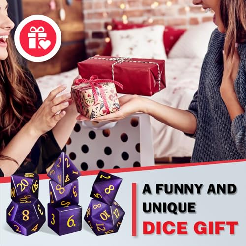 LUCKY-M Cat Eye DND Dice Sets, Gemstone Dice for Dungeons and Dragons, Stone Dice D&D Accessories RPG Dice MTG Women Gift (CE-Purple Red)