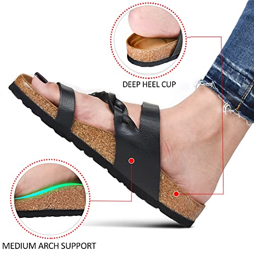 AEROTHOTIC Seraph Women's Cork Footbed Comfort Summer Slide Sandals (7, Seraph Black, numeric_7)