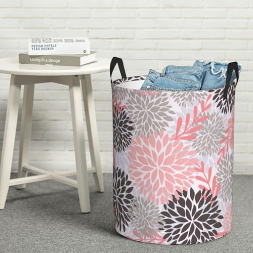 Gbuzozie Pink Chrysanyhemum Flowers Round Laundry Hamper Daisy Floral Storage Basket Toys Clothes Organizer Bin For Home Bathroom Bedroom Dorm Nursery, 38l
