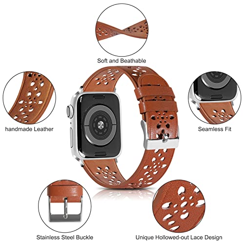 Leather Band Compatible with Apple Watch Band 49mm 45mm 44mm 42mm 41mm 40mm 38mm, Hollow-Out Lace Strap Replacement Band Strap for Apple Watch Ultra SE2 SE Series 8 7 6 5 4 3 2 1 (41mm/40mm/38mm,