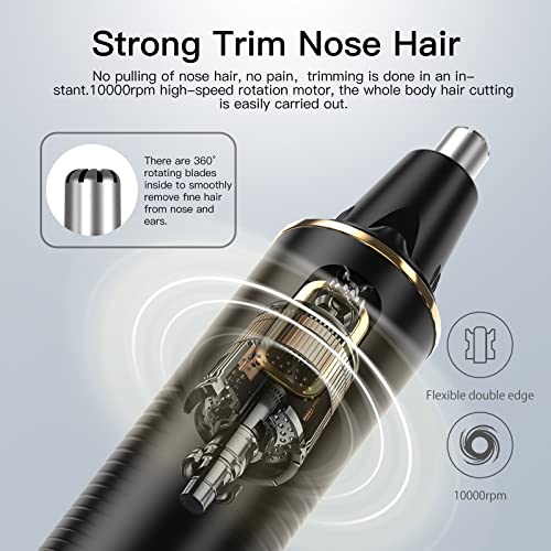 Ear and Nose Hair Trimmer-Rechargeable Nose Trimmer for Men and Women Professional Painless Nose Clipper Eyebrow & Facial Hair Trimmer-IPX7 Waterproof Dual Edge Blades for Easy Cleansing-Black