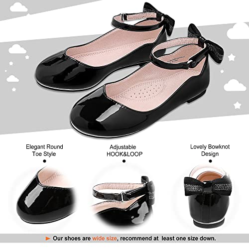 Bigwow Girls Black Dress Shoes Ballet Flats Mary Jane Princess Shoes for School Uniform Wedding Church with Ankle Strap Little Kids Size 12