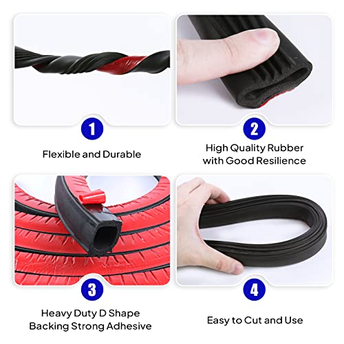 D Shape Door Rubber Seal Strip,1" RV Slide Out Seal Self-Adhesive EPDM Rubber,Heavy Duty Automotive Weather Stripping for Fill Gaps,Apply to Car,Truck,RV,Boat and Home Application (6ft)