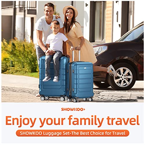 SHOWKOO Luggage Sets Expandable PC+ABS Durable Suitcase Sets Double Wheels TSA Lock White 3pcs