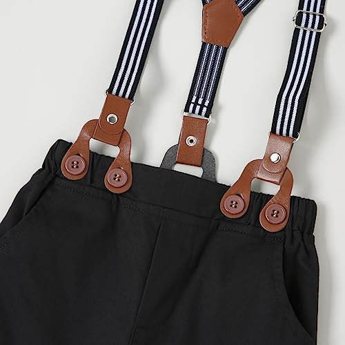 ZOEREA Toddler Baby Boy Suit Clothes Gentleman Wedding Outfits Long Sleeve Dress Shirt + Suspender Pants + Bowtie Wine Red 18-24 Months