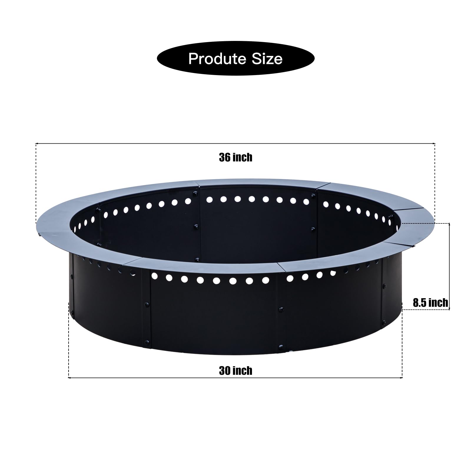 Grovellis 36 inch Outdoor Fire Pit Liner, Round Heavy Duty Fire Pits, Rim Insert Firepit for Outside, DIY Campfire Fireplace
