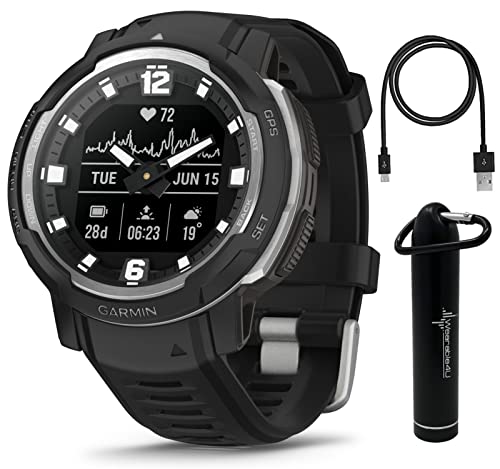 Wearable4U - Garmin Instinct Crossover, Rugged Hybrid Smartwatch, Analog Hands and Digital Display 1.27 in, Black with E-Bank Bundle
