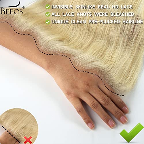 BEEOS 6x6 HD Lace Closure Only, 613 Blonde Color 0.10mm Ultra-thin Invisible Swiss Lace Closure Pre Plucked Natural Hairline Straight Human Hair Closure 20 Inch