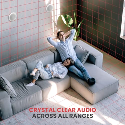 Pyle Home 5.25” Ceiling Wall Mount Speakers - Pair of 2-Way Midbass Woofer Speaker 1'' Polymer Dome Tweeter Flush Design w/ 80Hz - 20kHz Frequency Response & 150 Watts Peak Easy Installation-PDIC51RD