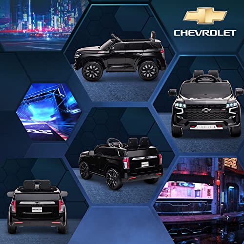 Aosom Chevrolet Tahoe Licensed Kids Ride on Car, 12V Battery Powered Kids Electric Car with Remote Control, 4-Wheeler Suspension, Music, Lights, Horn, for Ages 3-6 Years Old, Black